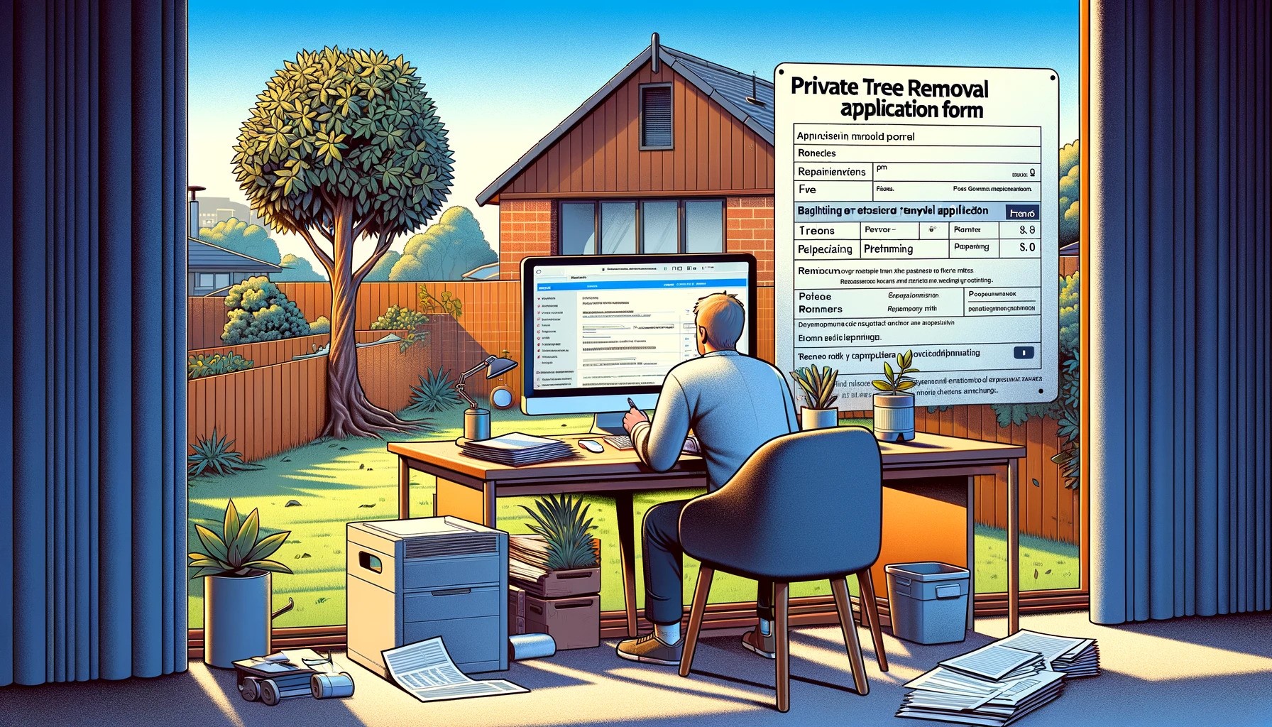 Homeowner Completes Tree Removal Permit Form, Detailing Fees and Replacement Planting, in a Meticulous Process for Newcastle Council Submission.