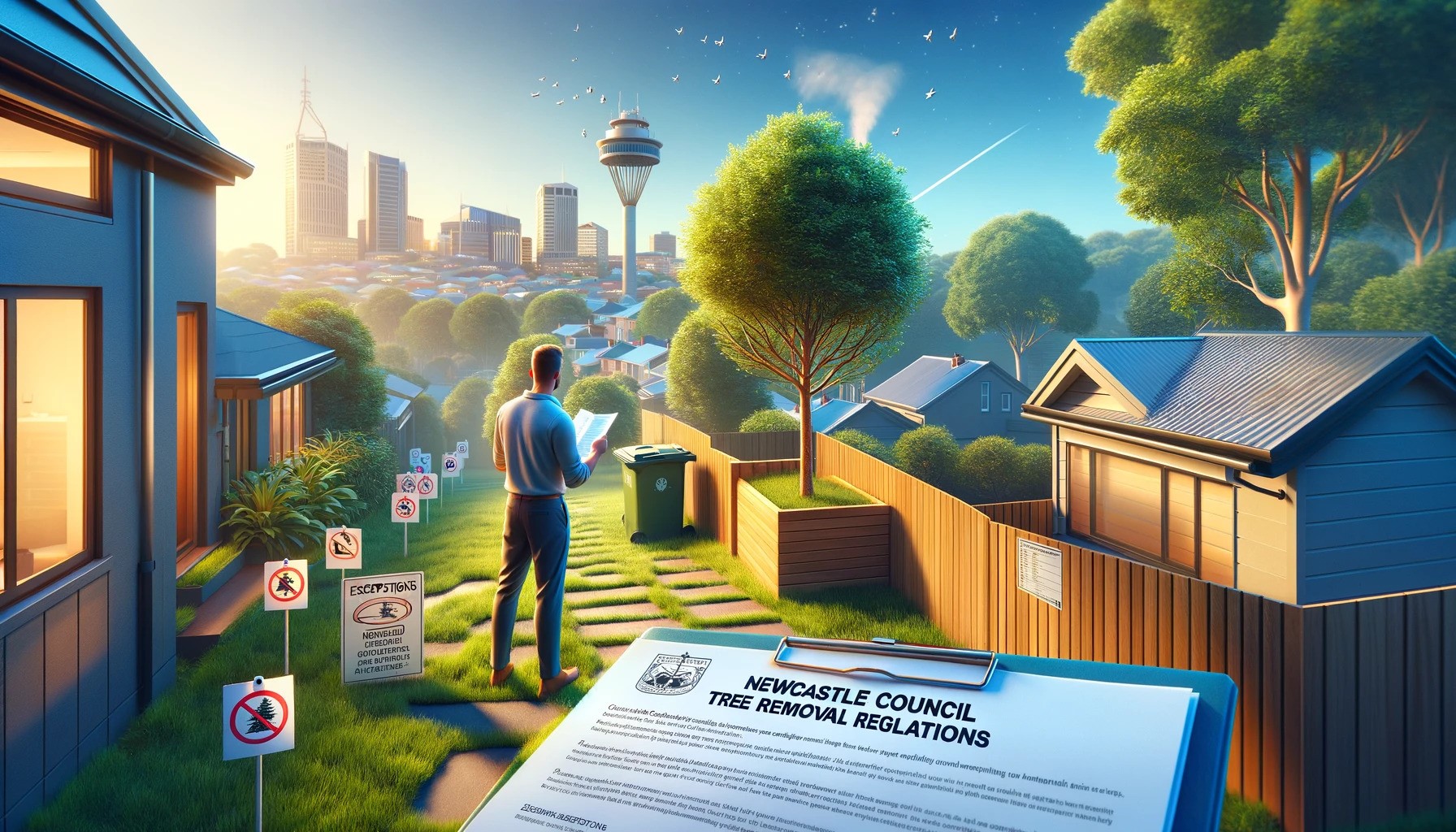 Expert Tree Removal Service Clearing Overhanging Branches Near a Serene Suburban Home, Ensuring Safety and Unobstructed Light. 