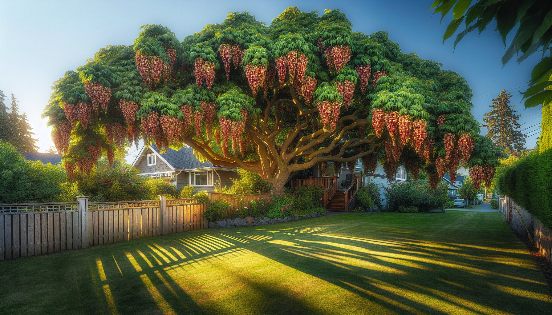 Expert Tree Removal Service Clearing Overhanging Branches Near a Serene Suburban Home, Ensuring Safety and Unobstructed Light. 