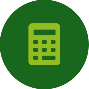 A simplistic icon of a calculator with buttons, displayed on a block green background.