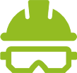 Safety Helmet and Goggles Icon, Essential for Insured Tree Experts.