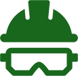 Icon Depicting a Hard Hat and Safety Goggles, Signifying the Necessary Protective Equipment for Work in Arboriculture.